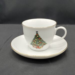 Jamestown China Christmas Tree Cup and Saucer with Gold Trim